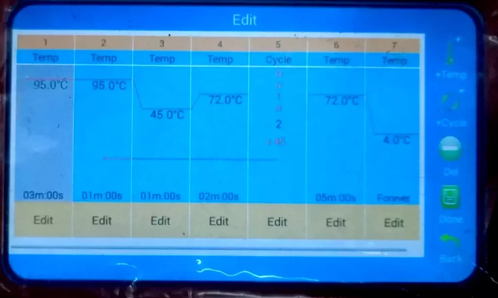 PCR steps program setup